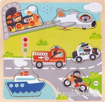 PUZZLE IN LEGNO MEZZI TRASPORTO C/SUONI