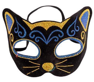 MASCHERA GATTO VELLUTINO CON GLITTER ORO