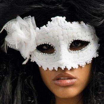 MASCHERA BIANCA C/STRASS E ROSA