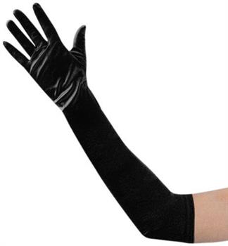 GUANTI NERI LUNGHI IN RASO ELASTICIZATO