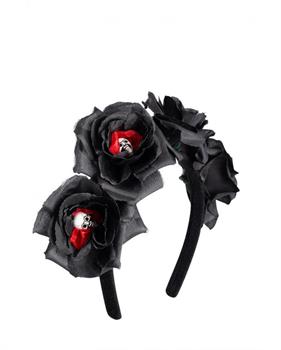 CERCHIETTO ROSE NERE E TESCHI