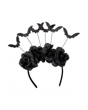 CERCHIETTO NERO ROSE E PIPISTRELLI