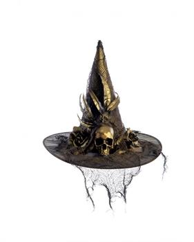 CAPPELLO STREGA NERO CON DECORAZIONI ORO