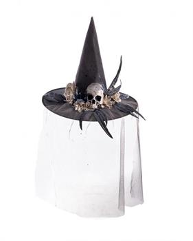 CAPPELLO STREGA NERO DECORATO GRIGIO