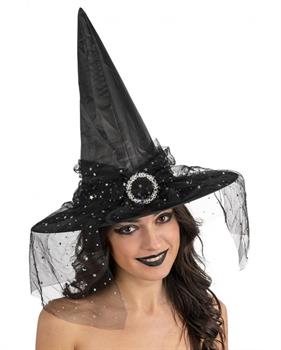 CAPPELLO NERO IN TESSUTO CON STELLINE