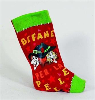 CALZA BEFANA IN PANNO ROSSA/VERDE CM 46